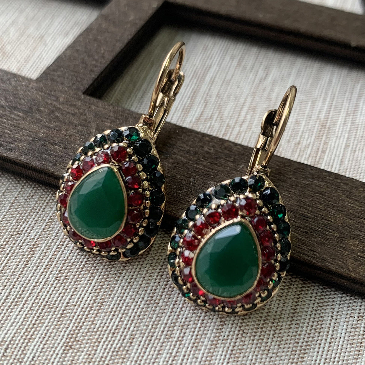 Gift for Her – Elegant Teardrop Turquoise & Red Earrings