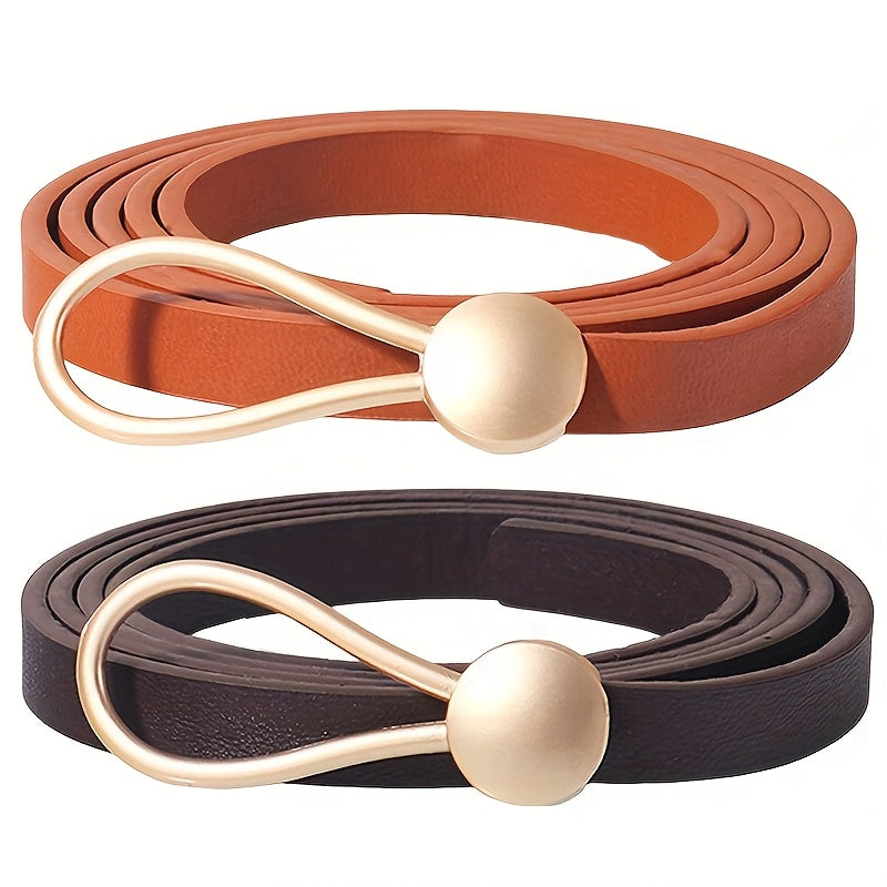 Slim elastic waist belt with alloy buckle — decorative and versatile for dresses and blouses