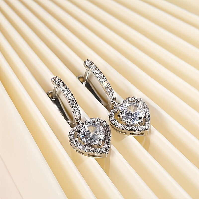 Hollow Heart Zircon Hoop Earrings