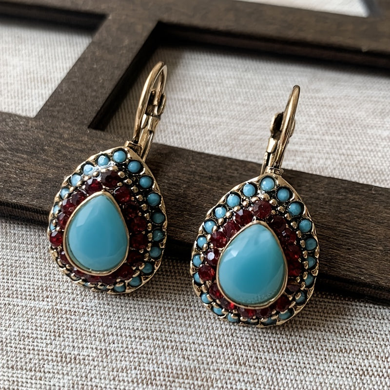 Gift for Her – Elegant Teardrop Turquoise & Red Earrings