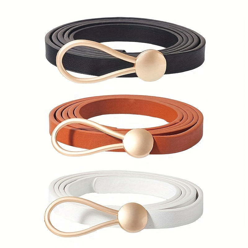 Slim elastic waist belt with alloy buckle — decorative and versatile for dresses and blouses