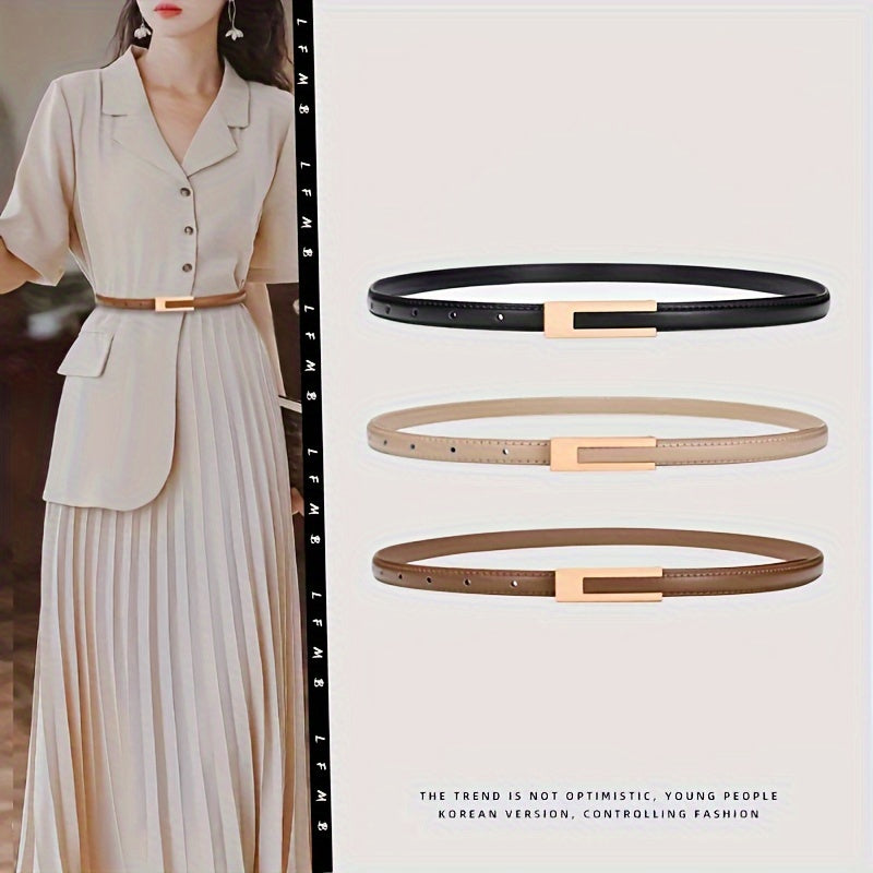 Slim elastic waist belt with alloy buckle — decorative and versatile for dresses and blouses