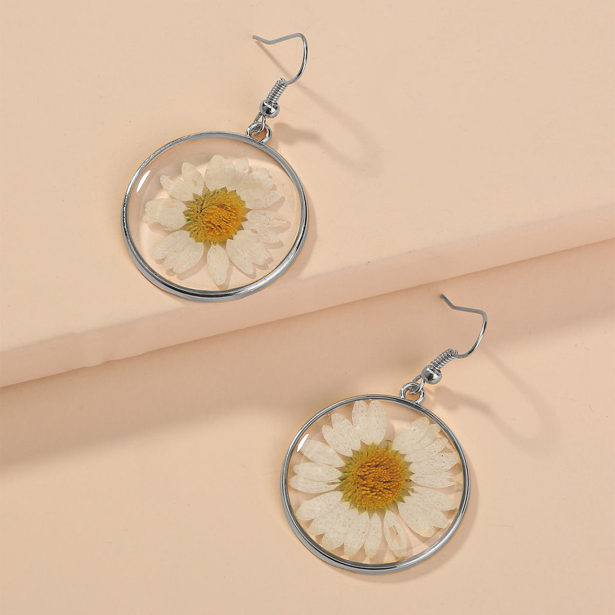 Golden-Tone Copper Earrings – White Flower Boho Style Gift