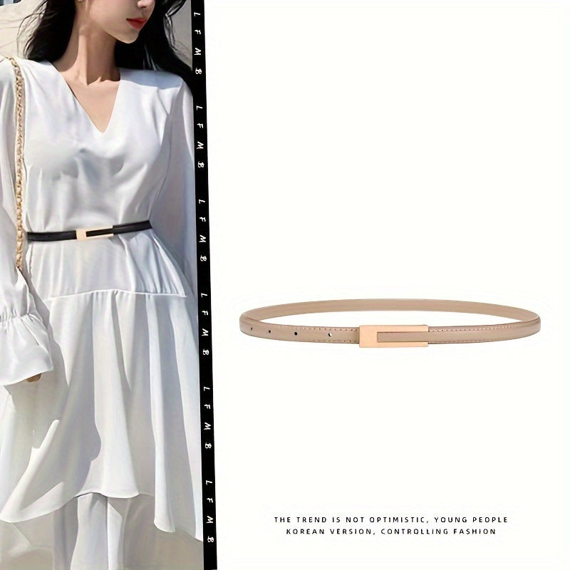 Slim elastic waist belt with alloy buckle — decorative and versatile for dresses and blouses