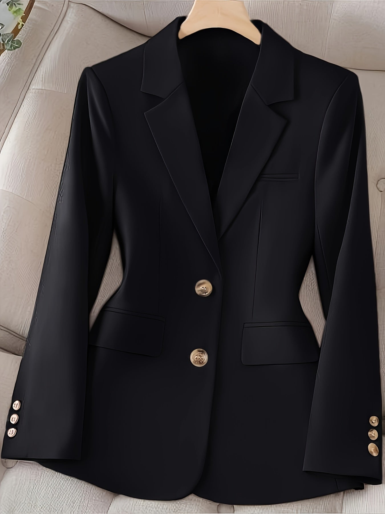Structured women’s blazer with notch lapel and H-line silhouette, ideal for business, formal, or professional wear