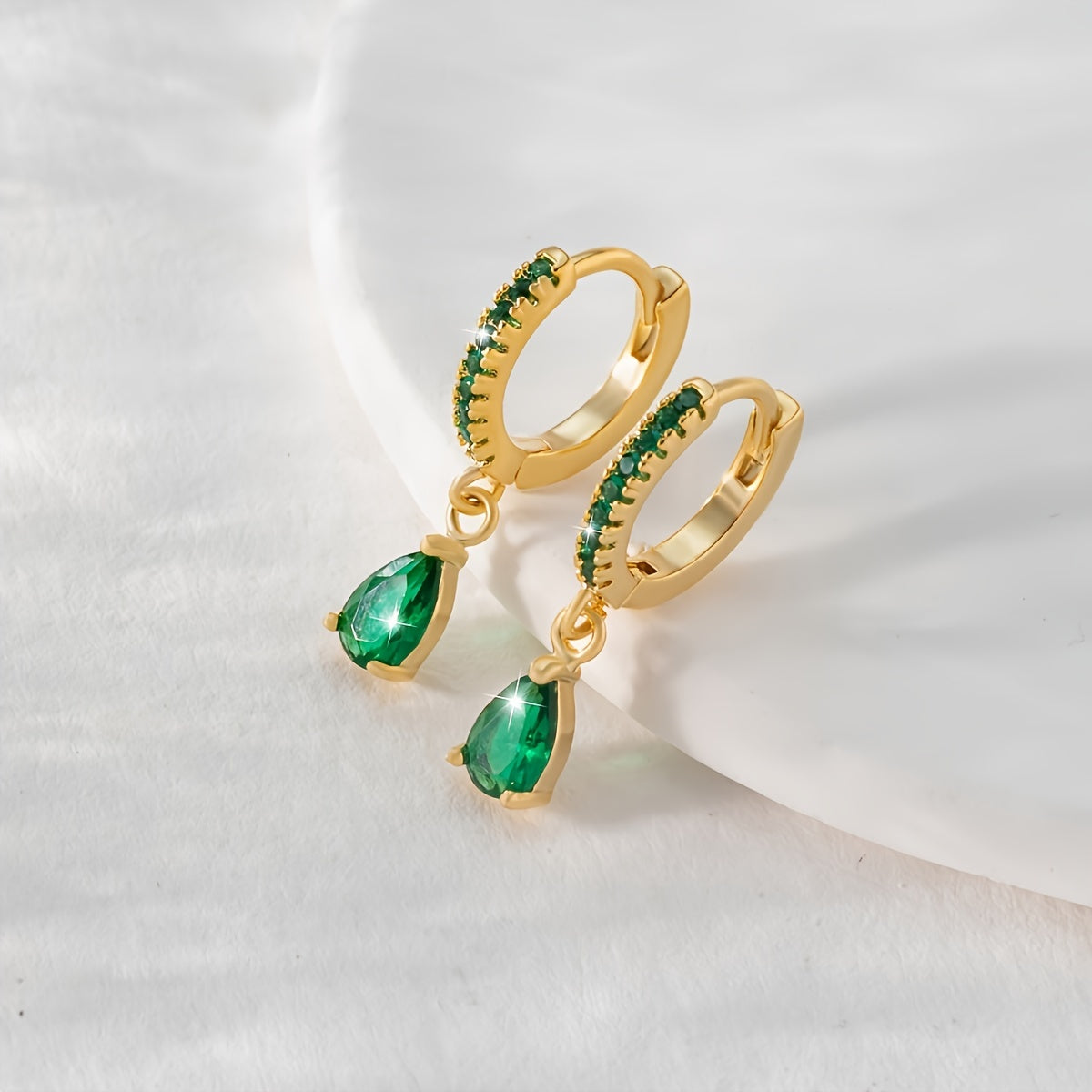 Green Water Drop Zircon Earrings