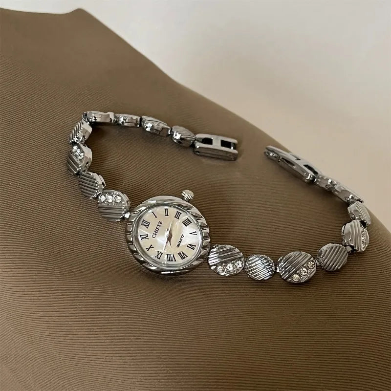 Luxury French Women's Watch – Oval Dial & Metallic Finish