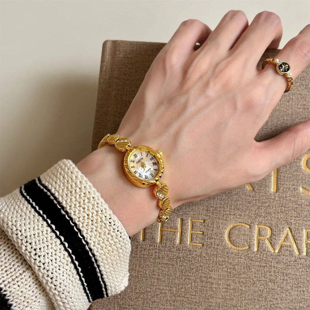 Luxury French Women's Watch – Oval Dial & Metallic Finish