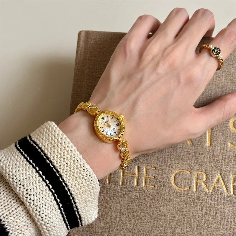 Luxury French Women's Watch – Oval Dial & Metallic Finish