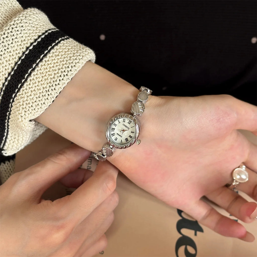 Luxury French Women's Watch – Oval Dial & Metallic Finish