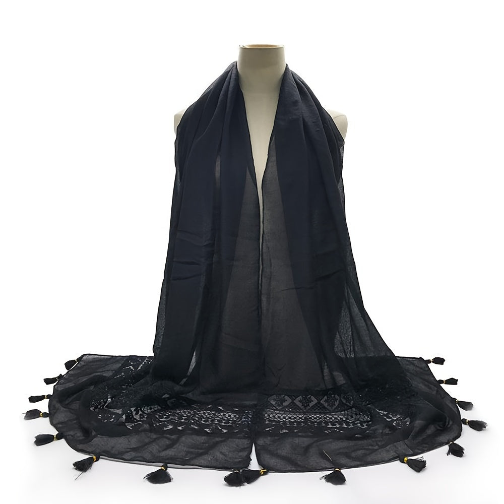 Eid Fashion Tassel Scarf – Hollow Lace Wrap for Women