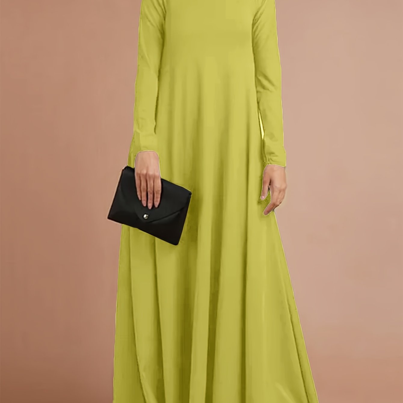 High-neck, long-sleeve loose-fit maxi dress — casual abaya style, suitable for all seasons