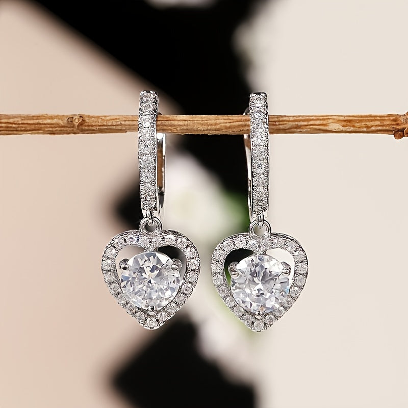 Hollow Heart Zircon Hoop Earrings
