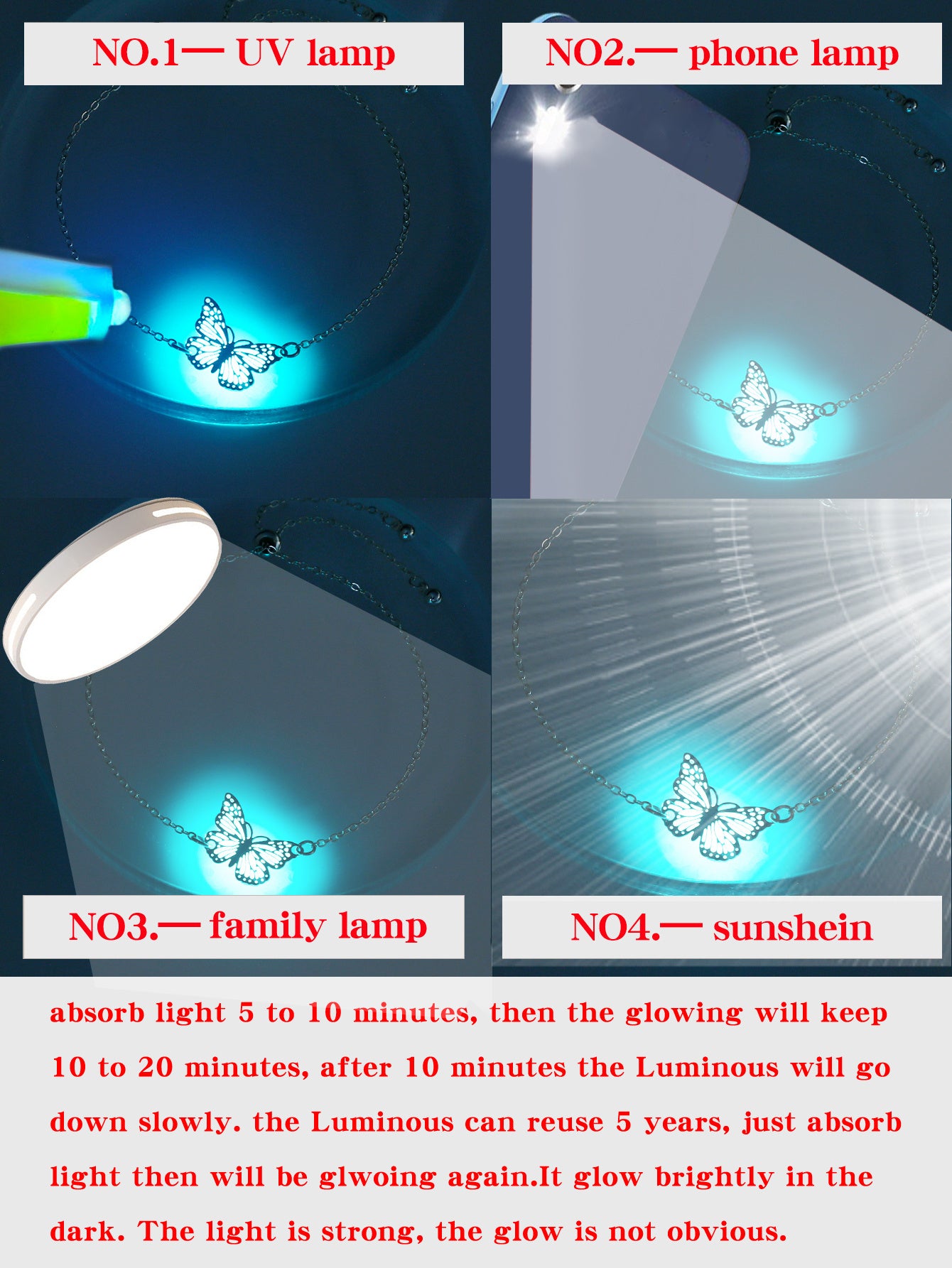 Glow Butterfly Drop Pendant Bracelet