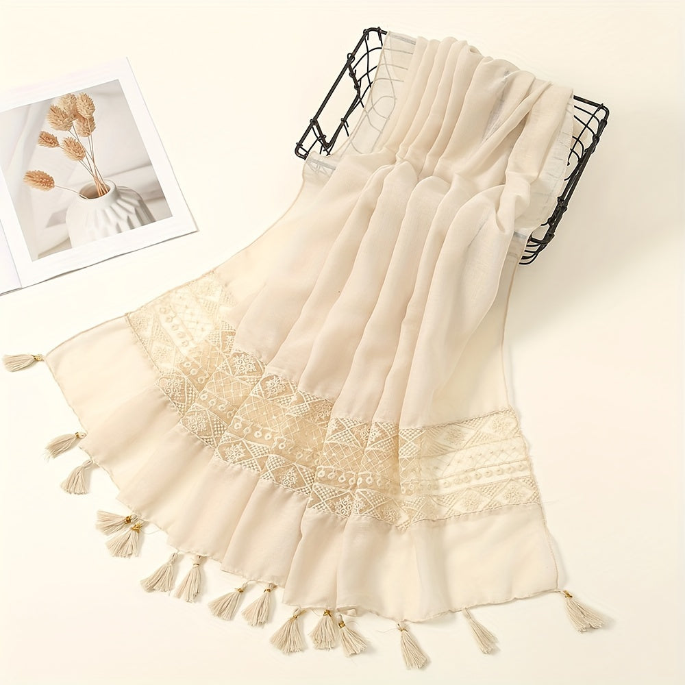 Eid Fashion Tassel Scarf – Hollow Lace Wrap for Women