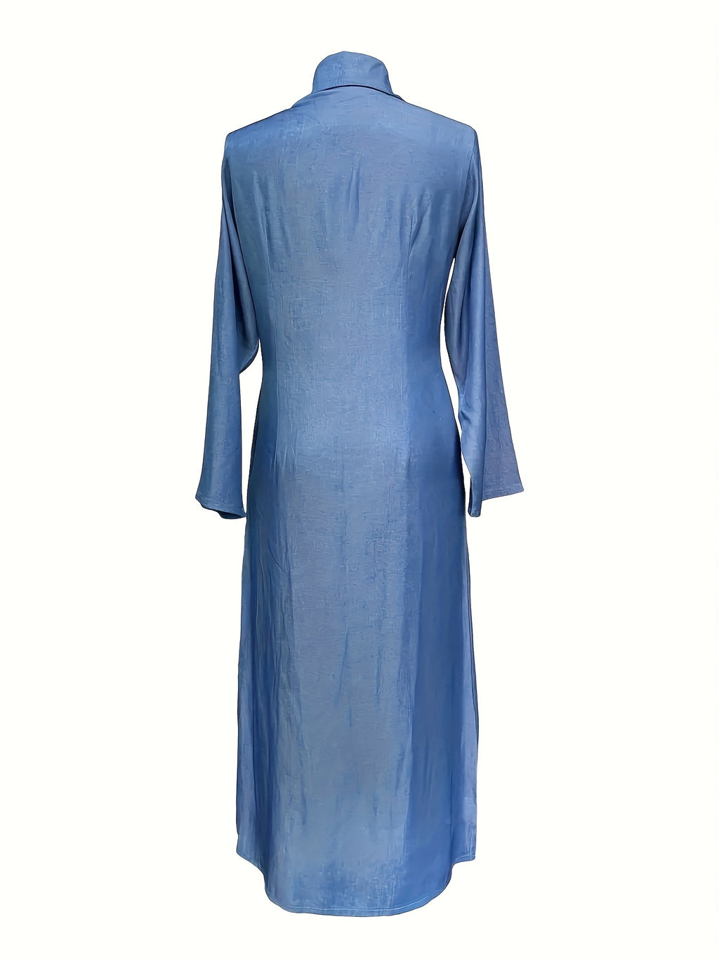 Solid maxi dress with button-front and long sleeves — casual, elegant, and comfortable