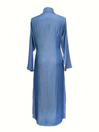 Solid maxi dress with button-front and long sleeves — casual, elegant, and comfortable