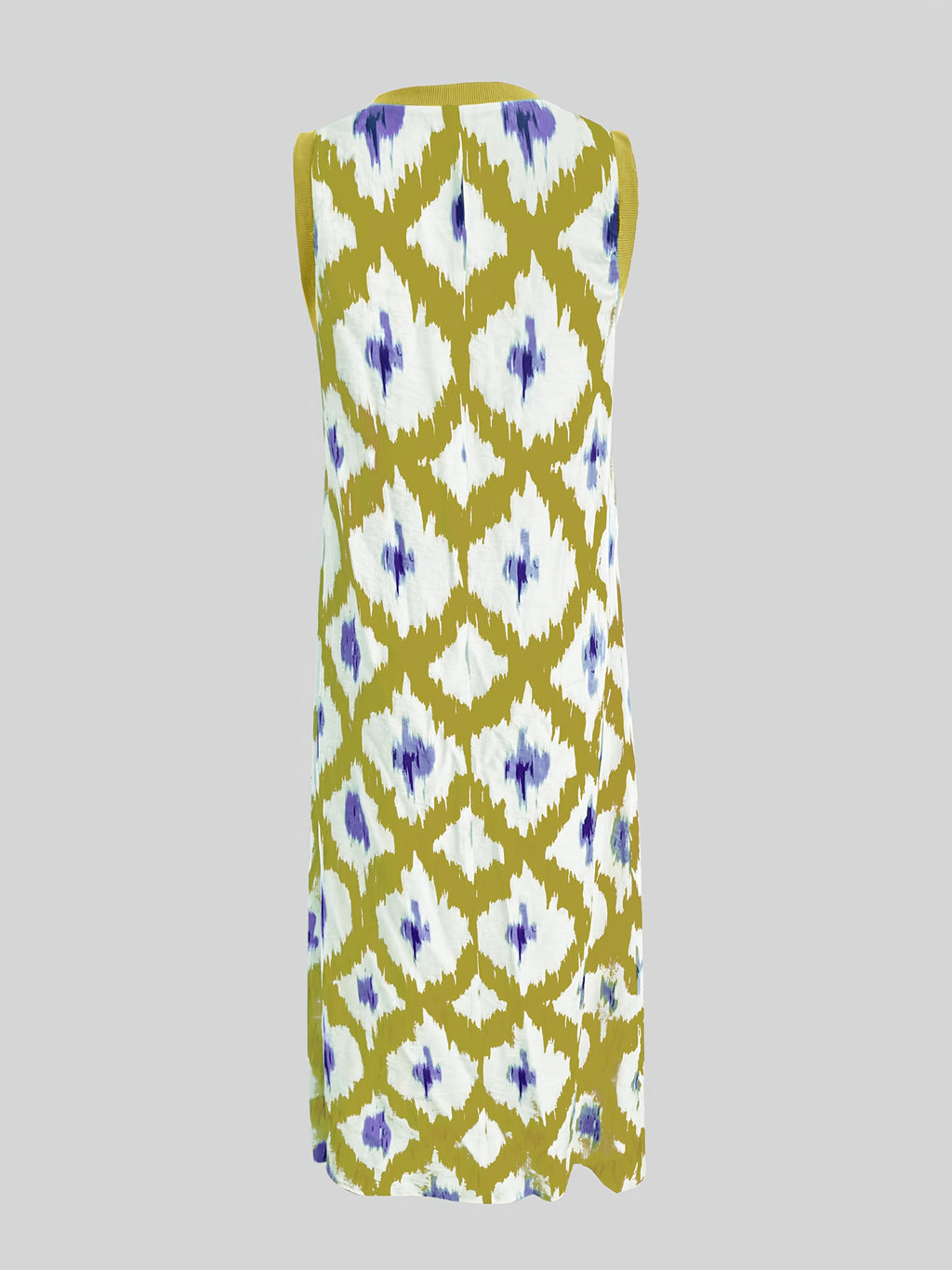 Sleeveless V-neck boho dress with loose fit and patchwork detail, perfect for casual and vacation wear