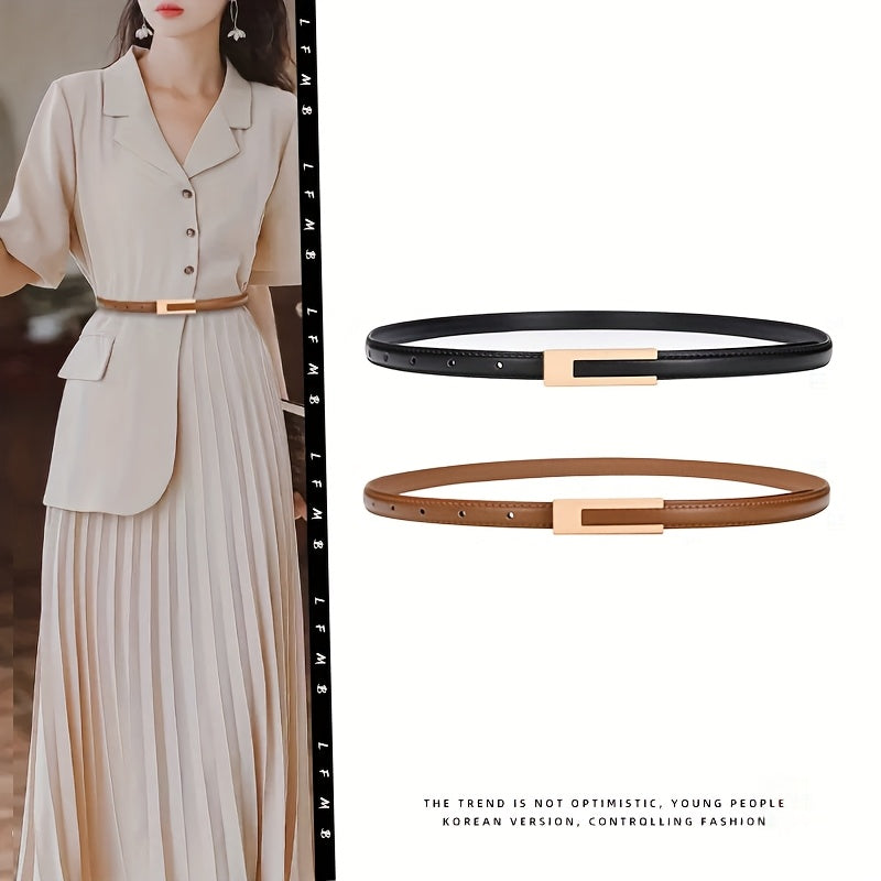 Slim elastic waist belt with alloy buckle — decorative and versatile for dresses and blouses