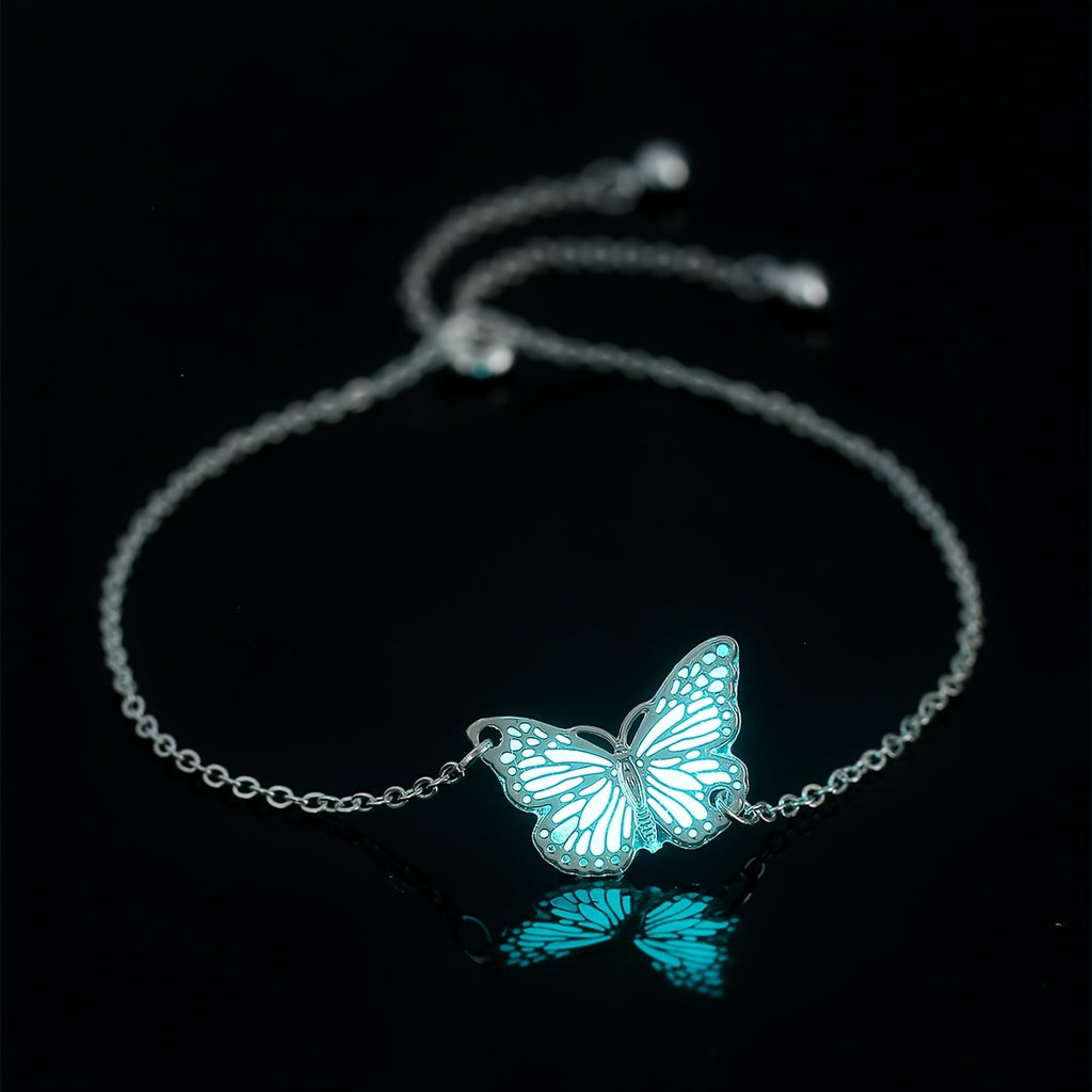 Glow Butterfly Drop Pendant Bracelet