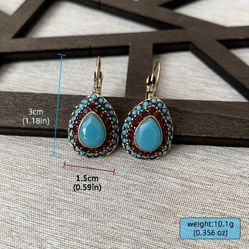 Gift for Her – Elegant Teardrop Turquoise & Red Earrings