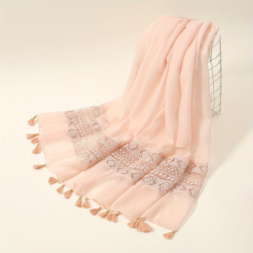 Eid Fashion Tassel Scarf – Hollow Lace Wrap for Women