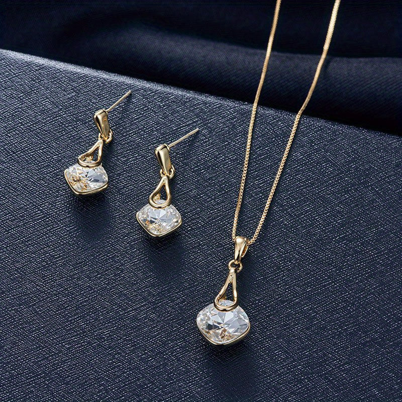 Geometric Crystal Necklace & Earrings Set for Women