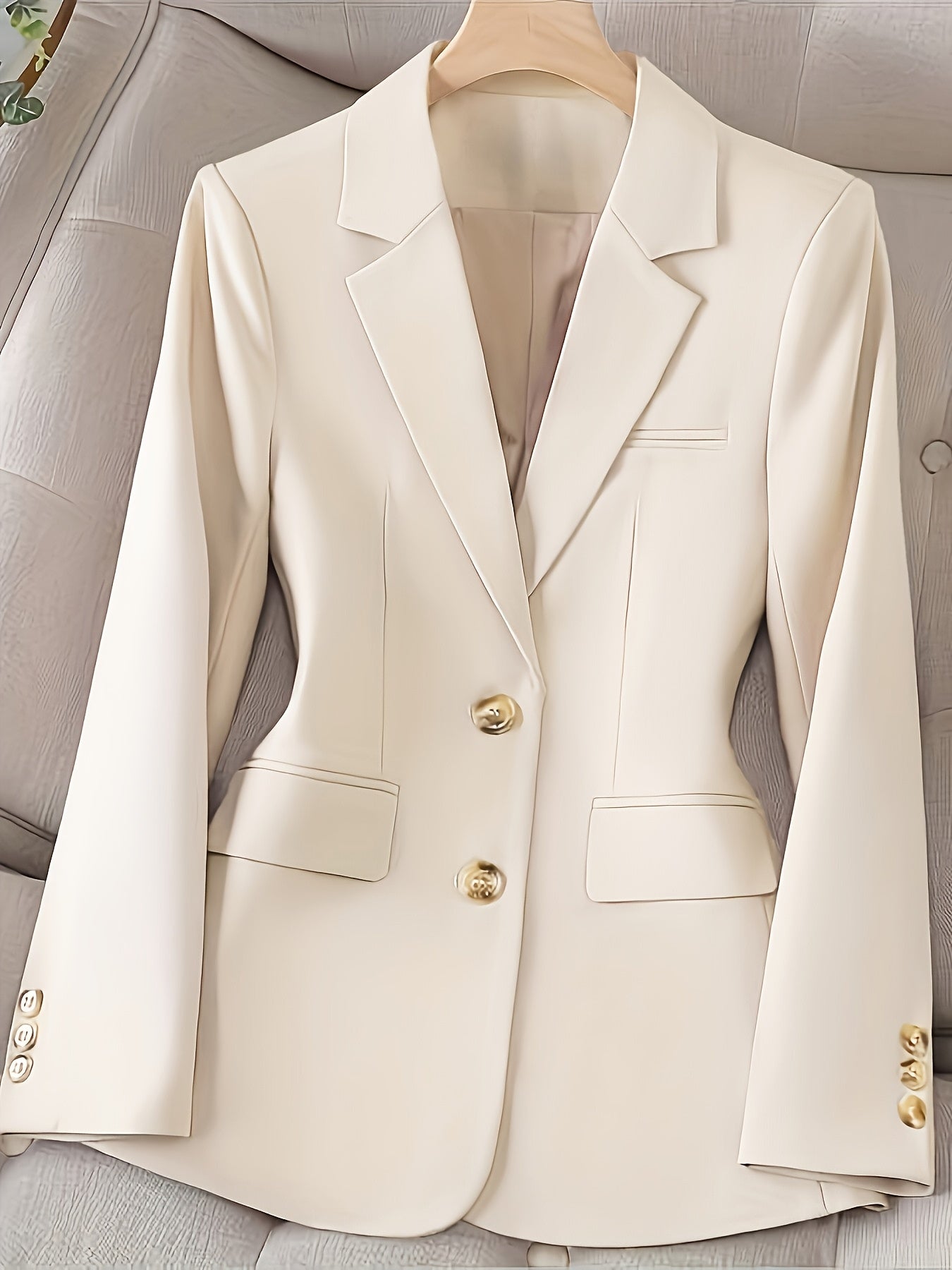 Structured women’s blazer with notch lapel and H-line silhouette, ideal for business, formal, or professional wear