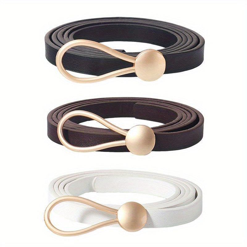 Slim elastic waist belt with alloy buckle — decorative and versatile for dresses and blouses