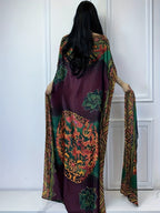 Plus size long kaftan robe with batwing sleeves and scarf, perfect for party and all-season wear