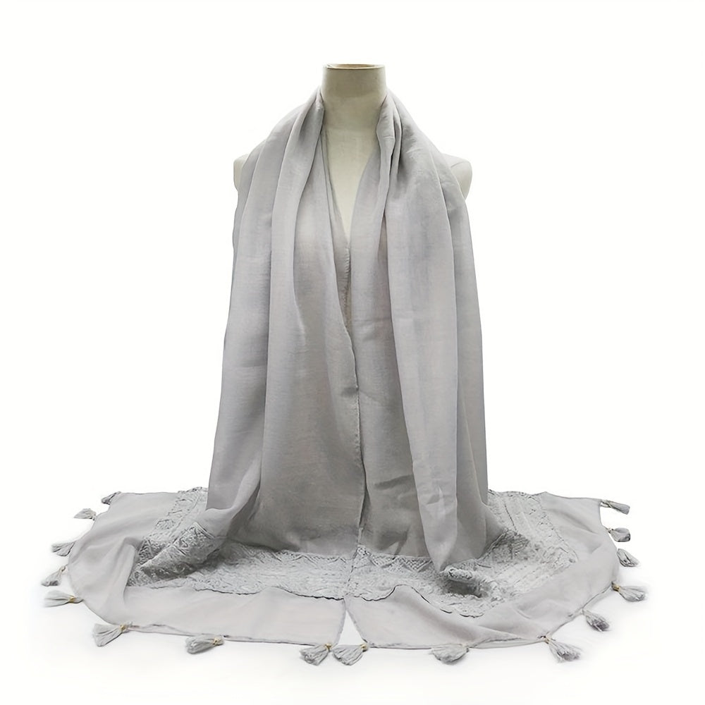 Eid Fashion Tassel Scarf – Hollow Lace Wrap for Women