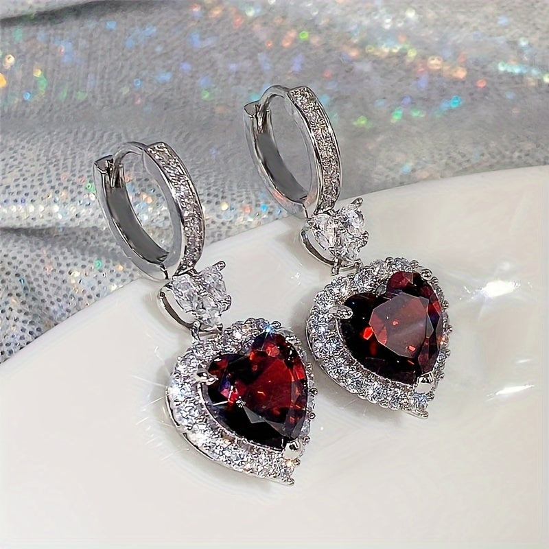Heart-Shaped Color Stone Wedding Earrings for Women
