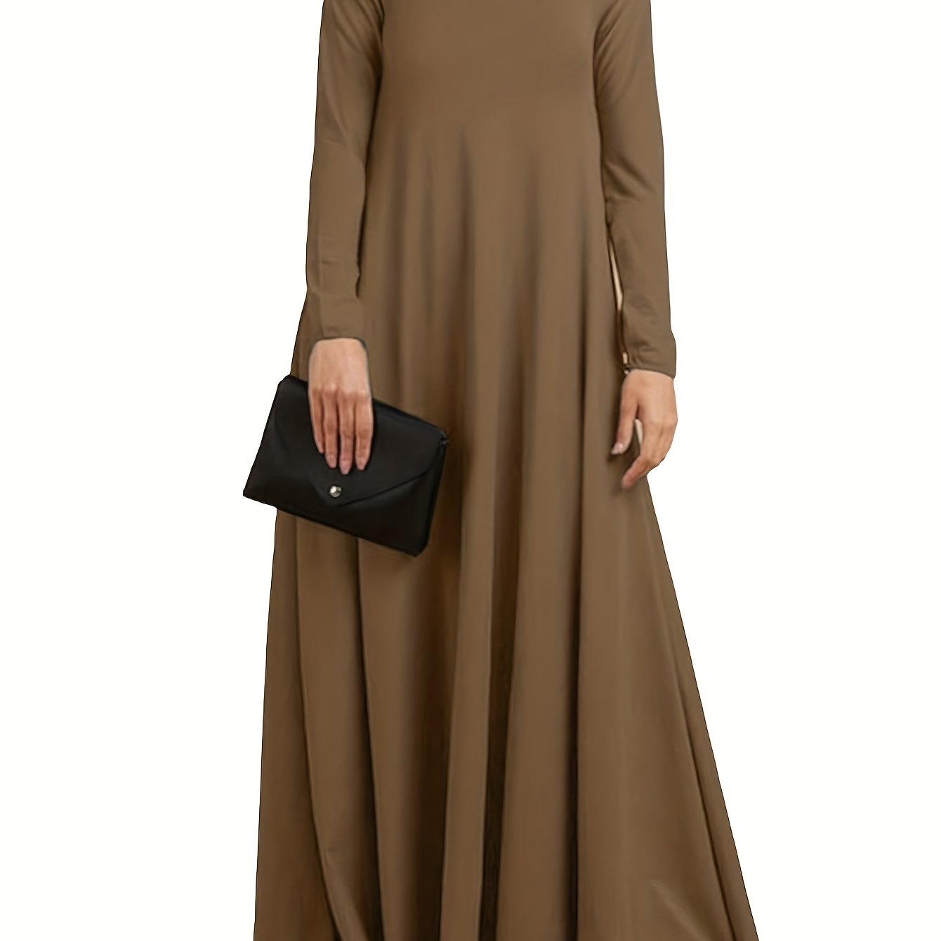 High-neck, long-sleeve loose-fit maxi dress — casual abaya style, suitable for all seasons