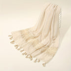 Eid Fashion Tassel Scarf – Hollow Lace Wrap for Women