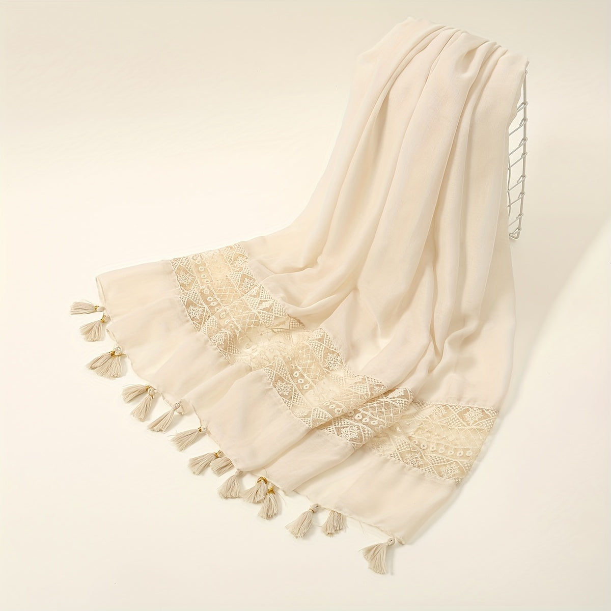 Eid Fashion Tassel Scarf – Hollow Lace Wrap for Women