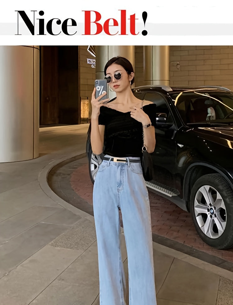 Slim elastic waist belt with alloy buckle — decorative and versatile for dresses and blouses