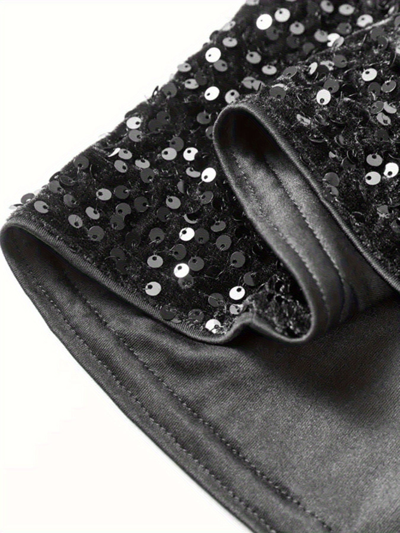 Black sequin crew-neck dress with long sleeves and back bowknot — ideal for parties and holiday events