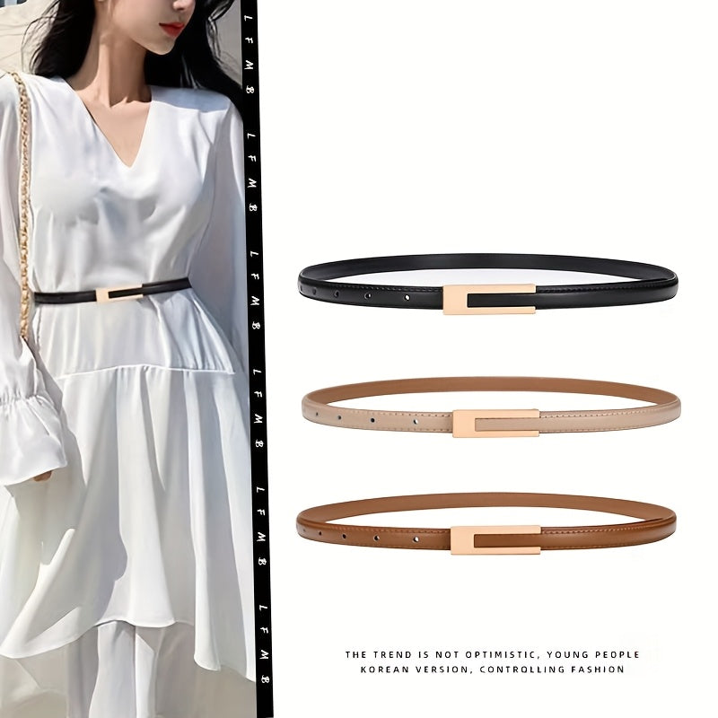 Slim elastic waist belt with alloy buckle — decorative and versatile for dresses and blouses