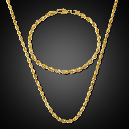 Classic Twist Gold Necklace Bracelet Set