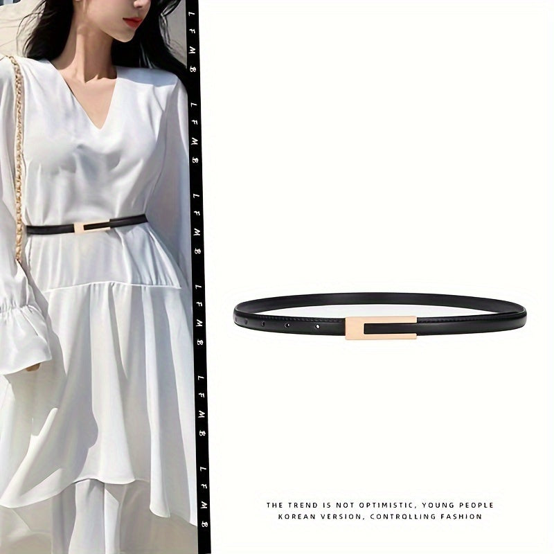 Slim elastic waist belt with alloy buckle — decorative and versatile for dresses and blouses