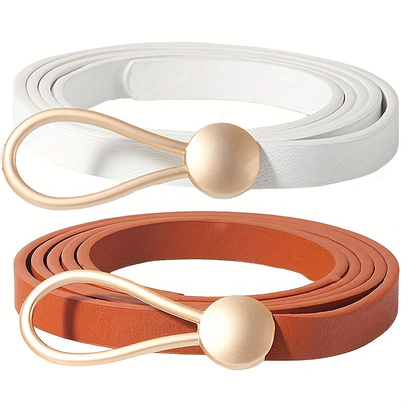 Slim elastic waist belt with alloy buckle — decorative and versatile for dresses and blouses