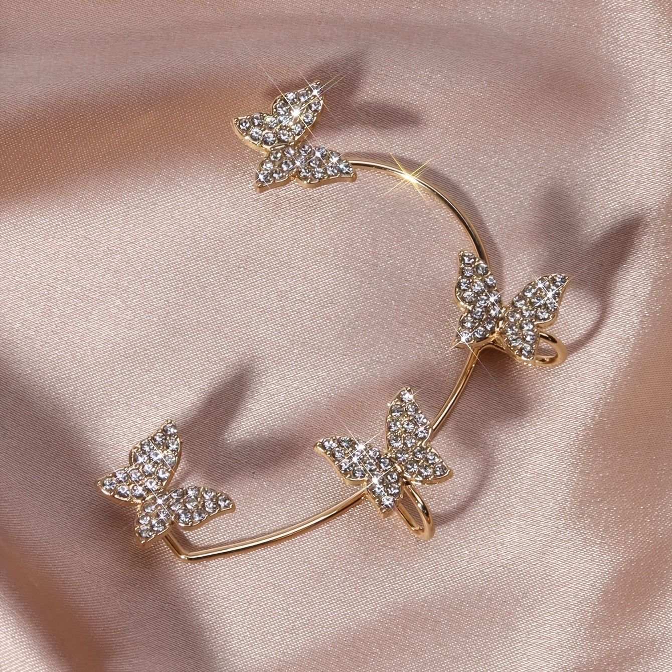 French-Style Gold Butterfly Earrings Golden Sparkling Design