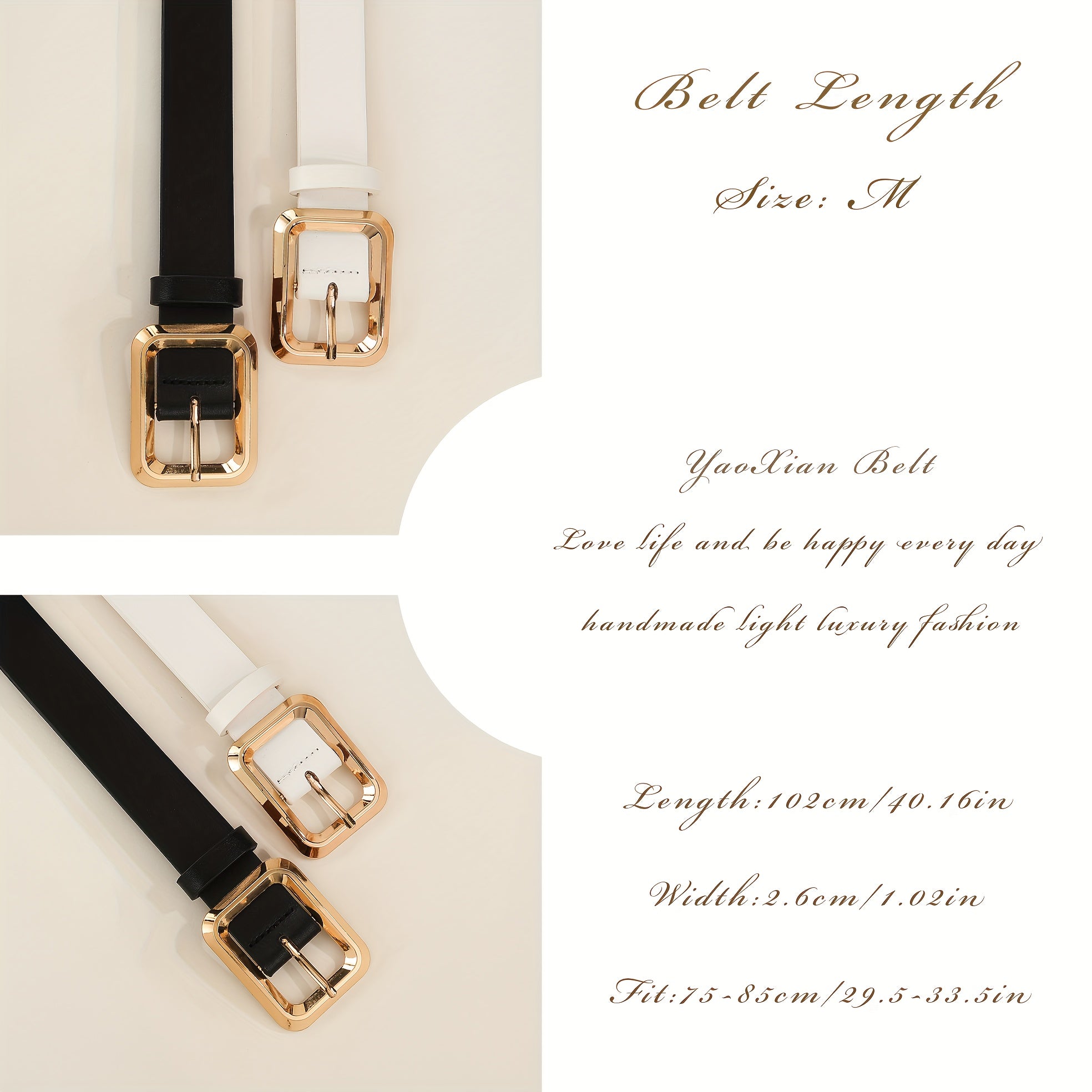 Square metal buckle women’s belt — handmade, versatile, and suitable for casual or formal outfits