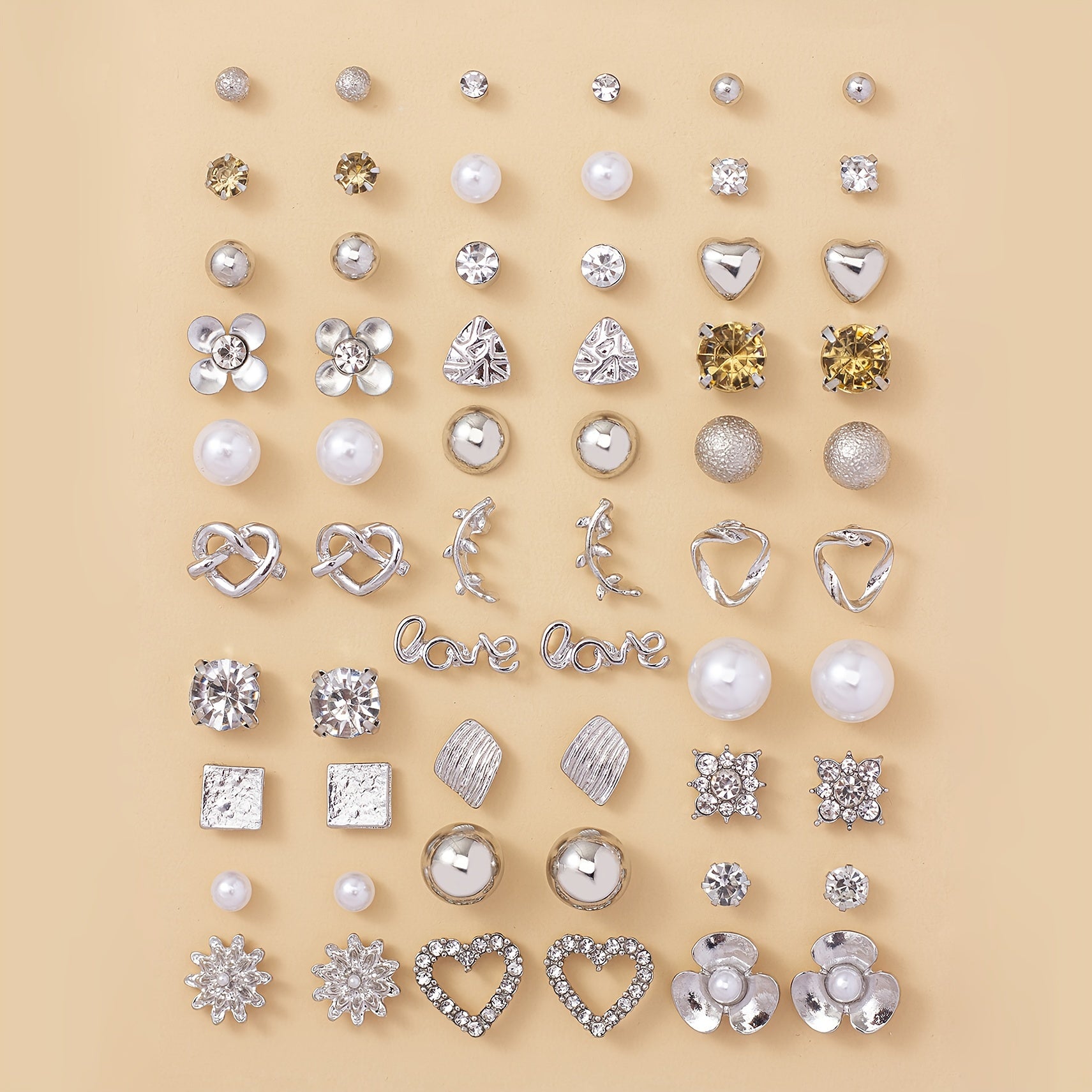 30-Pair Heart & Pearl Fashion Earrings Set