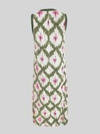 Sleeveless V-neck boho dress with loose fit and patchwork detail, perfect for casual and vacation wear