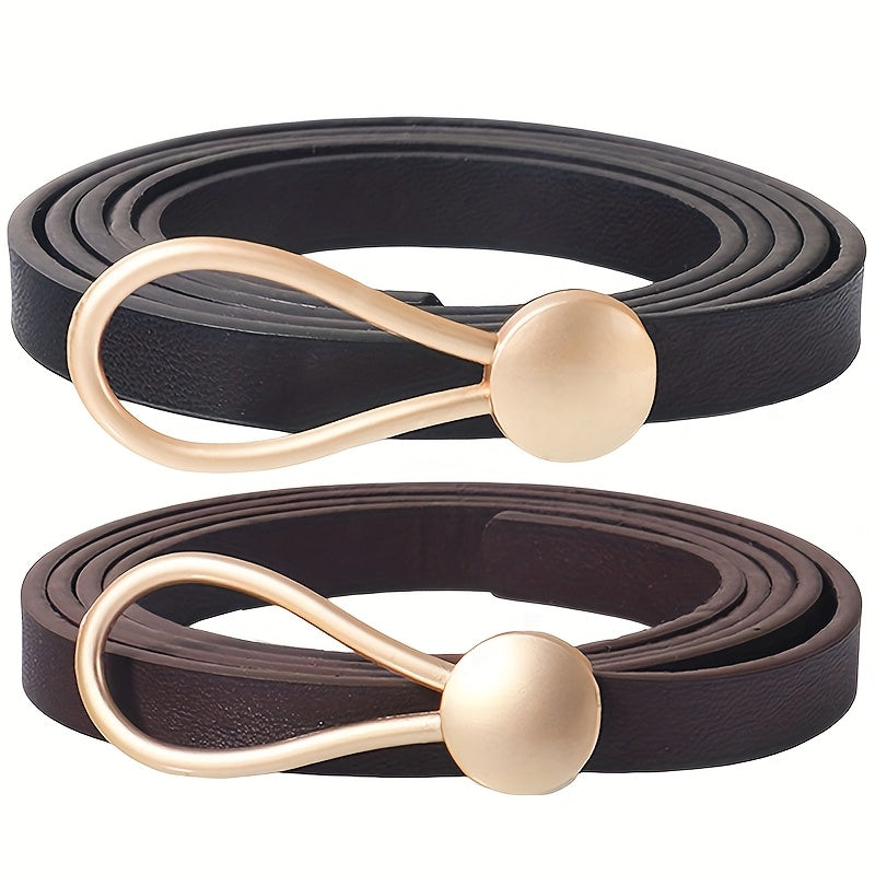 Slim elastic waist belt with alloy buckle — decorative and versatile for dresses and blouses