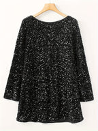 Black sequin crew-neck dress with long sleeves and back bowknot — ideal for parties and holiday events