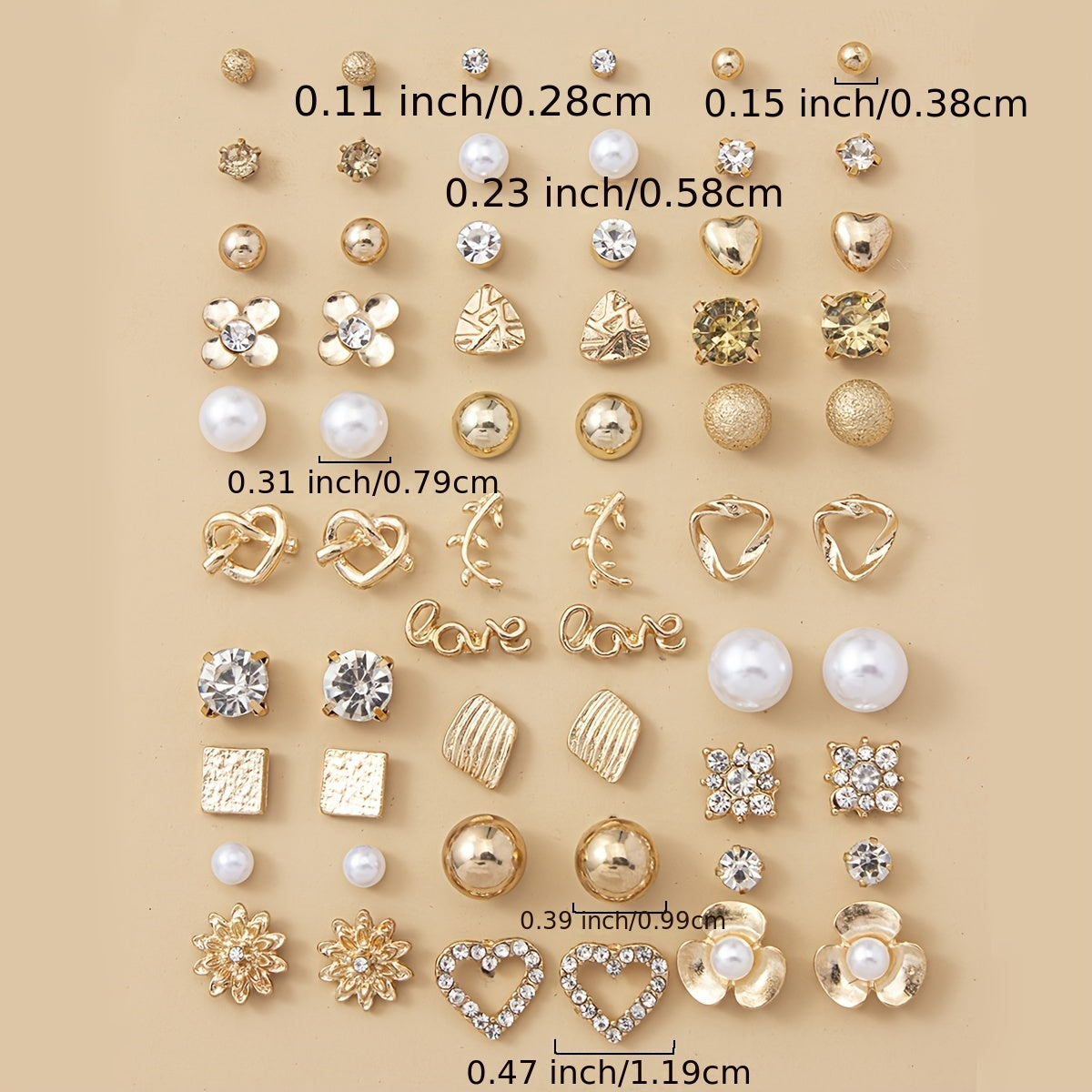 30-Pair Heart & Pearl Fashion Earrings Set